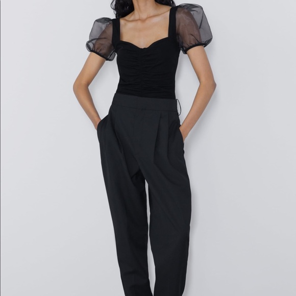 Zara Tops Zara Ribbed Organza Bodysuit Poshmark